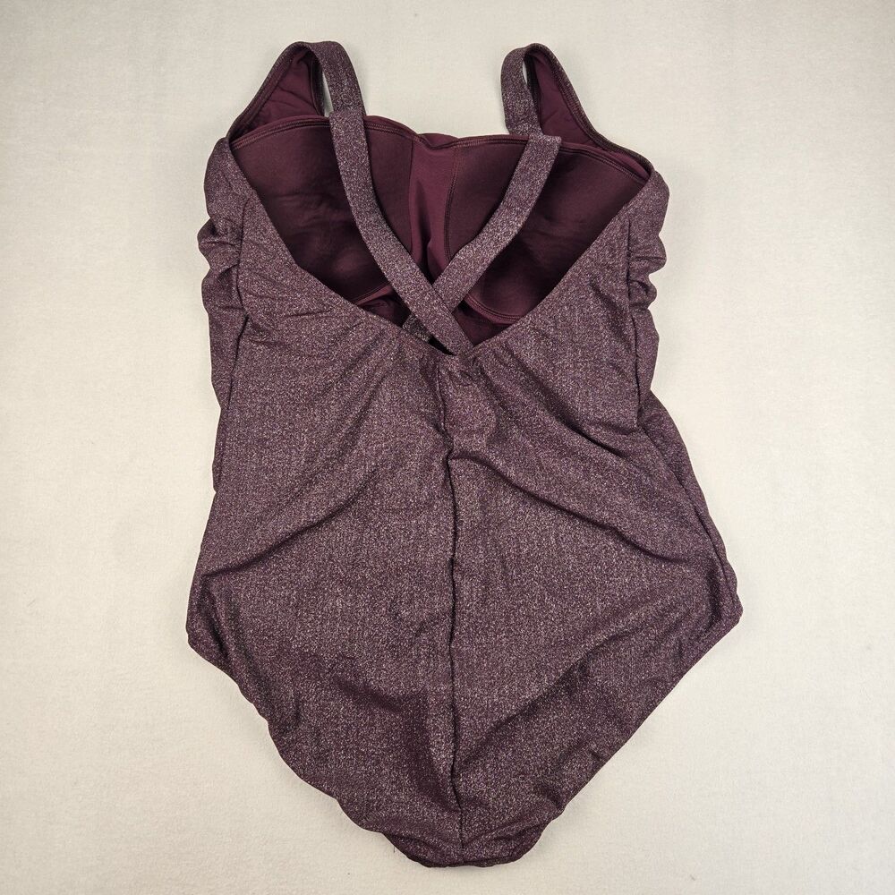 Lands' End Size 22W One Piece Purple Metallic Glitter Swimsuit Criss Cross Back - Picture 3 of 8